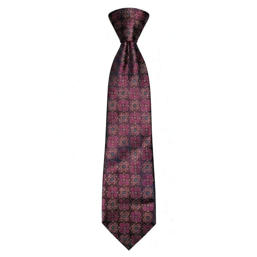 Pierre Cardin Mens Floral Medallion Silk Feel Burgundy Purple Jacquard Necktie